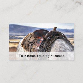 photo of saddle & horse - trainer - business card
