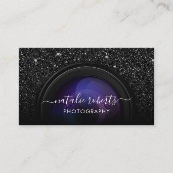 photographer camera chic black glitter photography business card