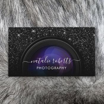 photographer camera chic black glitter photography business card