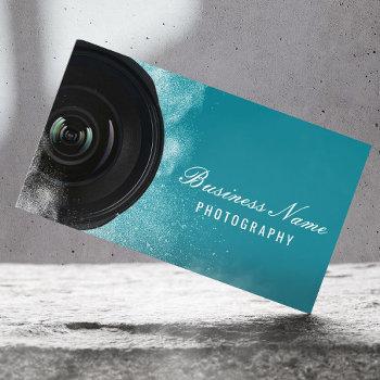 photographer camera modern teal photography business card