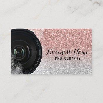 photographer camera rose gold glitter photography business card