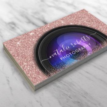 photographer camera rose gold glitter photography business card