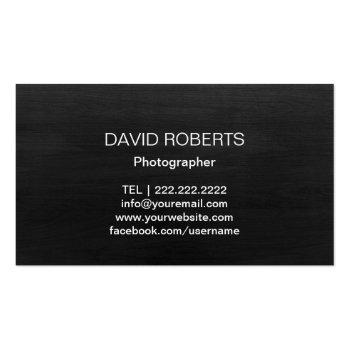 Small Photographer Gold Shutter Logo Elegant Dark Wood Business Card Back View
