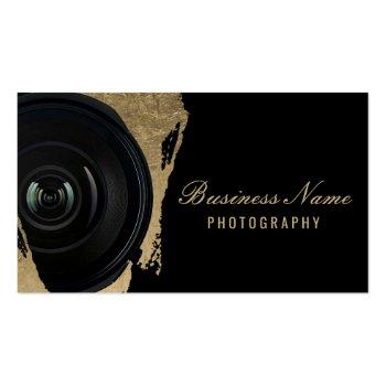 Small Photographer Modern Black & Gold Photography Business Card Front View