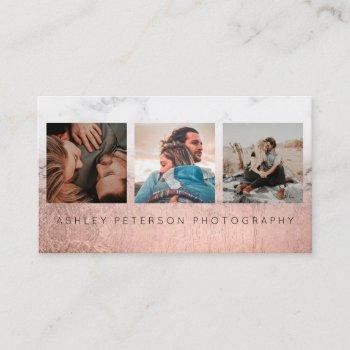 photography rose gold ombre marble typography business card