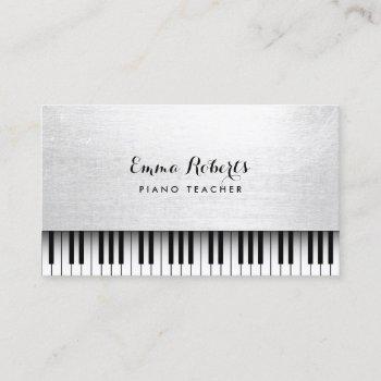 piano teacher elegant white music business card