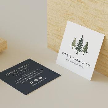 pine tree logo square business card