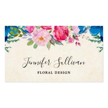 Small Pink And Blue Pretty Flower Border Professional Business Card Front View