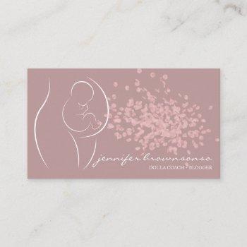 pink birth coach pregnant simple baby doula business card
