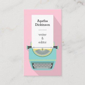 pink blue retro typewriter professional writer business card