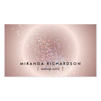 Small Pink Celestial Confetti Circle Makeup Artist Business Card Front View