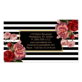 Small Pink Floral | Black White Stripes Nail Tech Business Card Back View