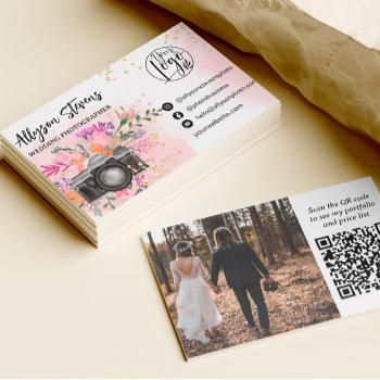 pink floral gold photography photo logo qr code business card