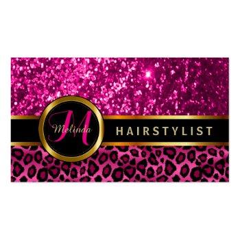 Small Pink Glitter And Leopard Skin - Hairstylist ⭐⭐⭐⭐⭐ Business Card Front View