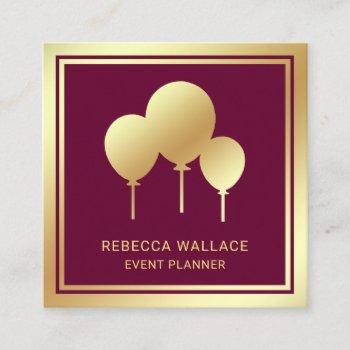 pink gold foil balloons party event planner square business card