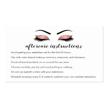 Small Pink Gold Lash Extension Aftercare Instructions Business Card Front View