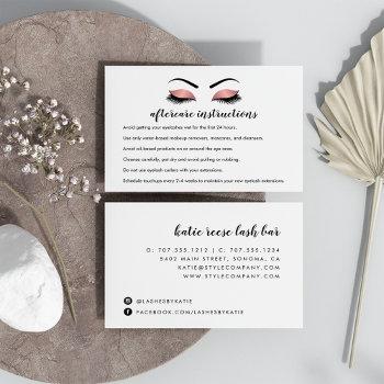 pink gold lash extension aftercare instructions business card