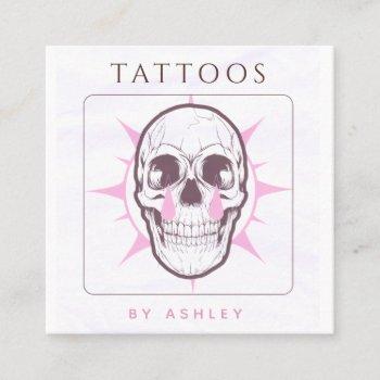 pink gothic skull tattoo artist salon studio cool square business card