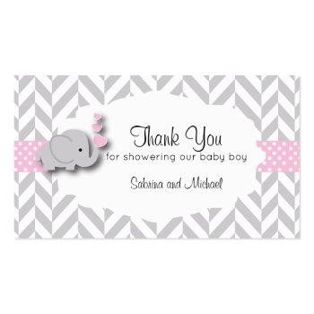 Small Pink & Gray Elephant Baby Shower | Candy Toppers Business Card Back View