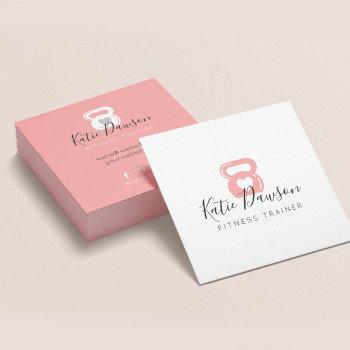 pink kettlebell & heart fitness & personal trainer square business card