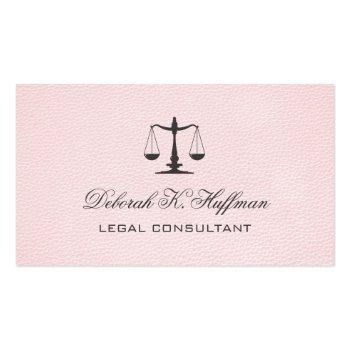 Small Pink Leather Feminine Legal Justice Scale Business Card Front View