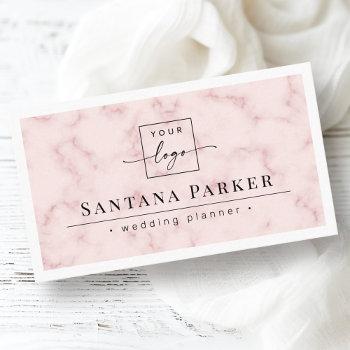 pink marble white border elegant minimalist logo business card