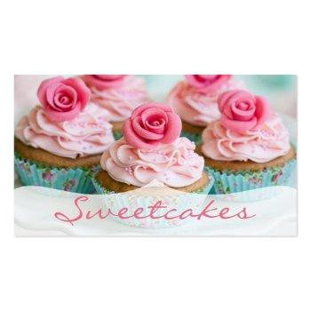 Small Pink N' Teal Rose Cupcake Bakery Business Card Front View
