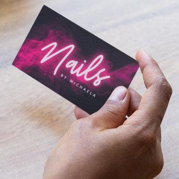 pink neon & smoke nail salon/technician business card