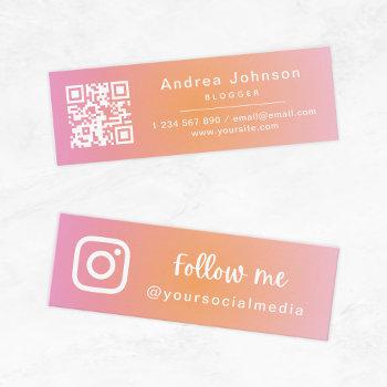 pink orange gradient follow social media qr code mini business card