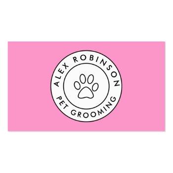 Small Pink Paw Print Pet Grooming Business Card Front View