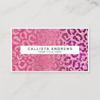 pink purple glitter leopard animal print monogram business card