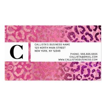 Small Pink Purple Glitter Leopard Animal Print Monogram Business Card Back View