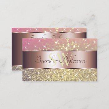 pink purple gold glitter stars monogram rose gold business card