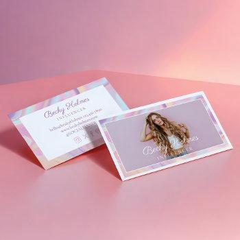 pink & purple watercolor holographic design beauty business card
