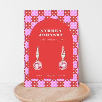 pink red mid century modern arch earring display business card