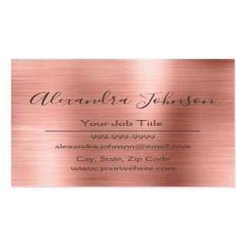 Small Pink & Rose Gold Brushed Metal Hair Stylist Square Business Card Back View