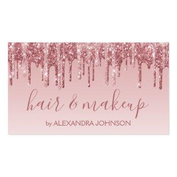 Small Pink Rose Gold Glitter Sparkle Hair Makeup Business Card Front View