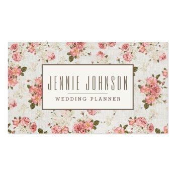 Small Pink Roses Vintage Floral Pattern Business Card Front View