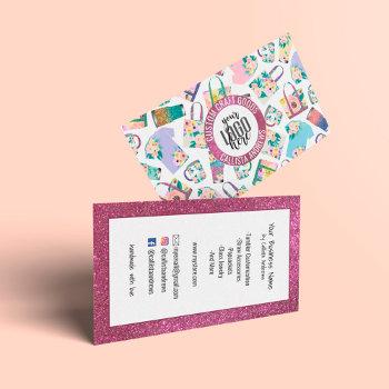 pink teal floral glitter etsy home crafter logo business card