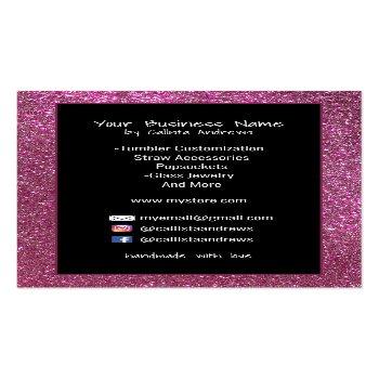 Small Pink Teal Floral Glitter Etsy Home Crafter Logo Business Card Back View