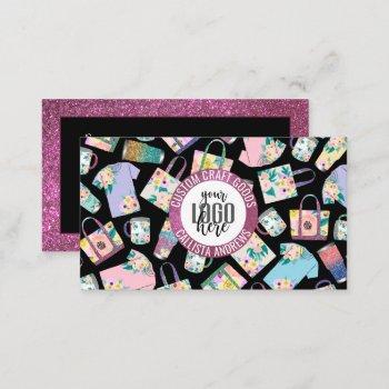 pink teal floral glitter etsy home crafter logo business card