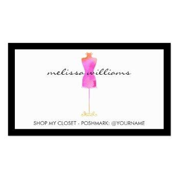 Small Pink Watercolor Dress Mannequin Poshmark Seller Business Card Front View