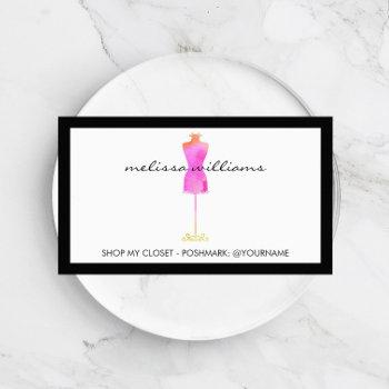 pink watercolor dress mannequin poshmark seller business card
