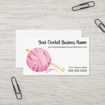 pink watercolor yarn crochet business card