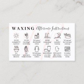 pink waxing aftercare twelve advice instruction business card