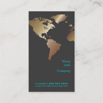pixdezines going global/world map/faux metallic business card