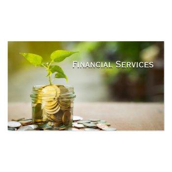 Small Plants Growing Jar Of Change Business Card Front View