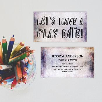 playful font, earthy grunge mommy play date card