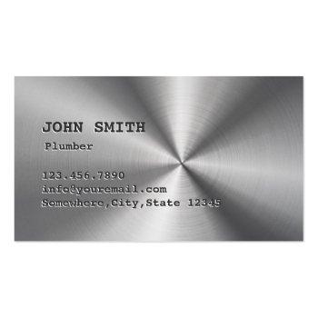 Small Plumber Cool Faux Stainless Steel Plumbing Business Card Front View