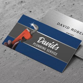 plumber pipe wrench professional plumbing navy business card